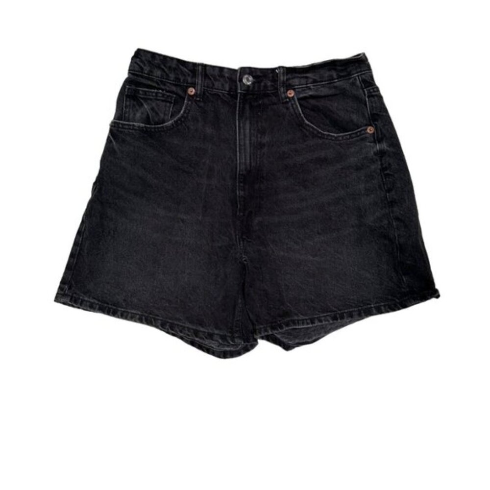 Zara Women's TRF HIGH-WAISTED MOM FIT DENIM SHORTS Black - Picture 8 of 9